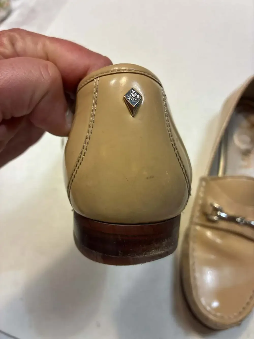 Sam Edelman Beige Patent Leather Horsebit Loafers
